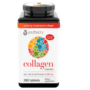 youtheory, collagen 6,000 mg collagen with biotin for hair, skin & nails* supplements for women & men 160 tablets
